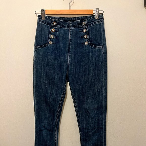 UO / BDG High Waisted Button Front Skinny Blue Jeans w/Ankle Slit - 25/0 - Picture 1 of 7